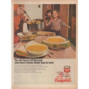 1967 Campbell's Chicken Noodle Soup Vintage Print Ad Lunch Kids Mid Century Deco